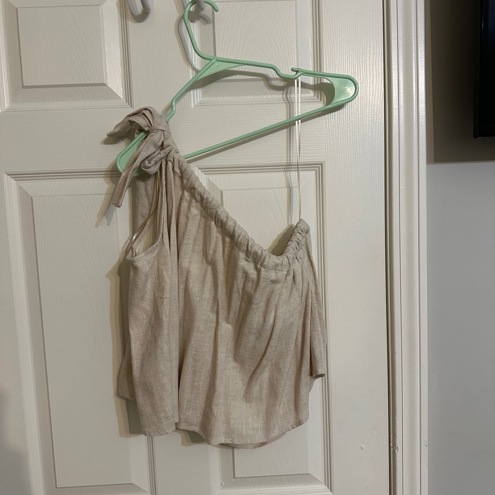 Crescent Beige One-Shoulder Blouse
